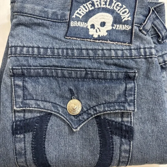 JEANS TRUE STRAIGHT RELIGION MEN 36X34 VTGSTYLE 24-870BRBTE Skull PATCH USA